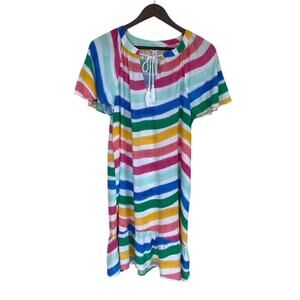 Crown & Ivy Rainbow Striped Swing Dress with Tassle Tie - Large